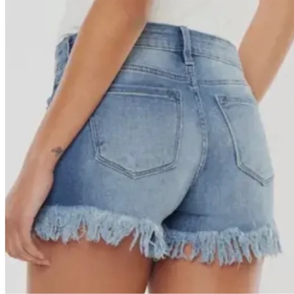 KanCan Washed Blue Distressed Frayed Denim Shorts Size Large